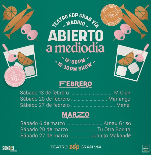 Madrid acogerá en febrero ymarzo el ciclo 'Abierto a mediodía' con artistas co mo M-Clan, Marlangoo Juanito Makandé